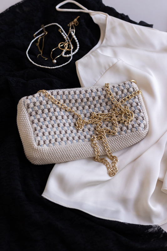 Knitted Clutch m/ kæde, Multi Blue, By Lohn