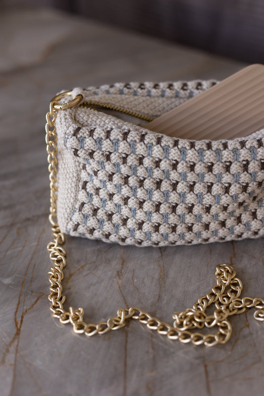 Knitted Clutch m/ kæde, Multi Blue, By Lohn