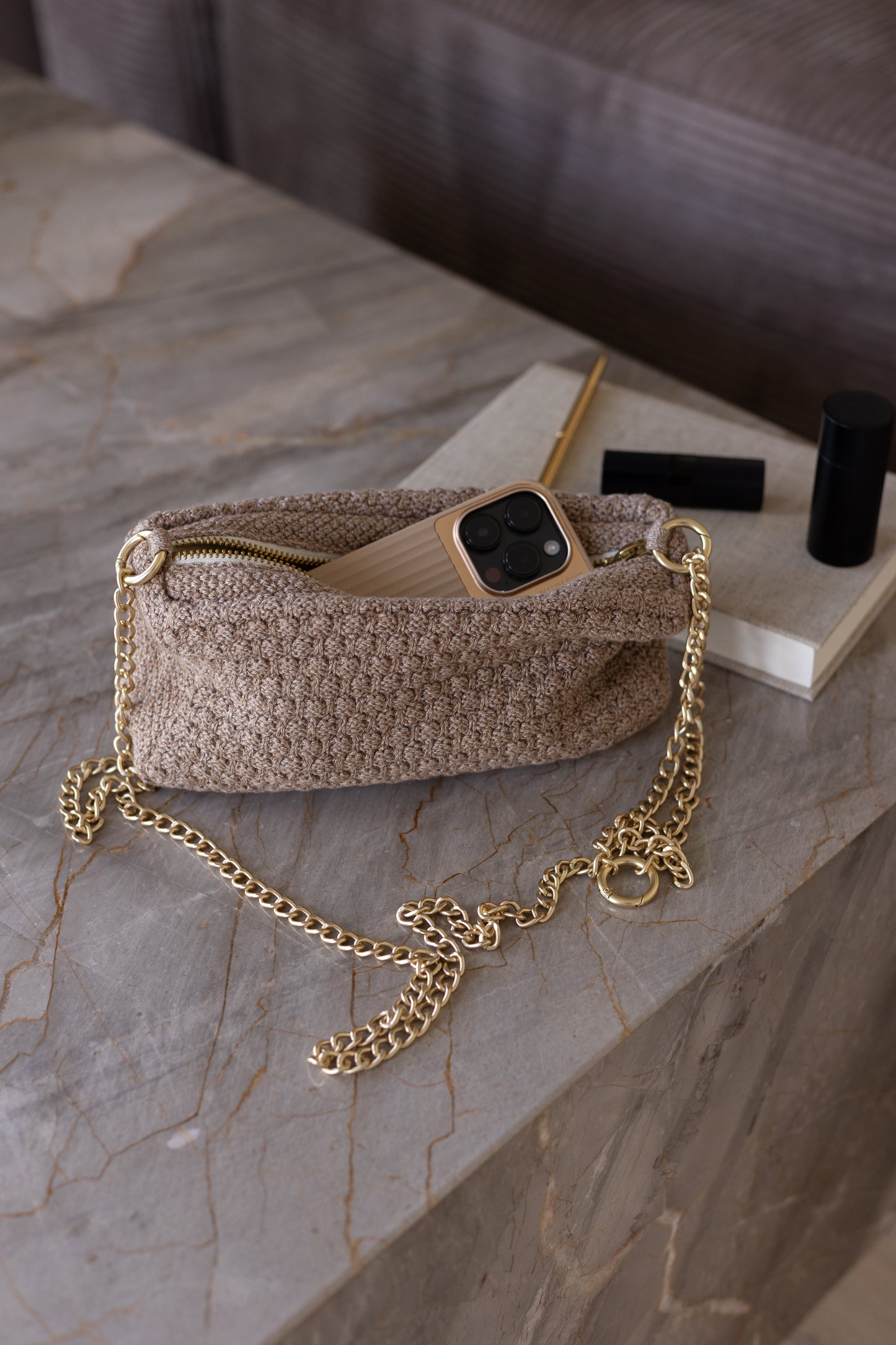 Knitted Clutch m/ kæde, Tiger Melange, By Lohn