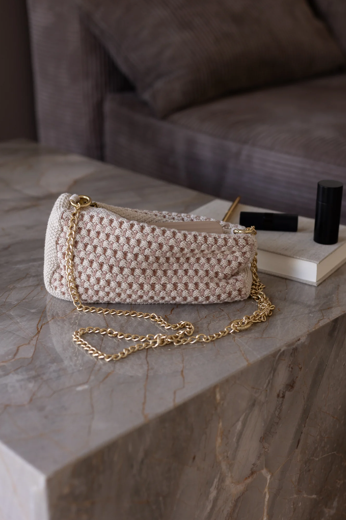 Knitted Clutch m/ kæde, Multi Rosa, By Lohn