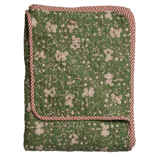 Quiltet plaid (140x180 cm) - Grøn m/ blomst
