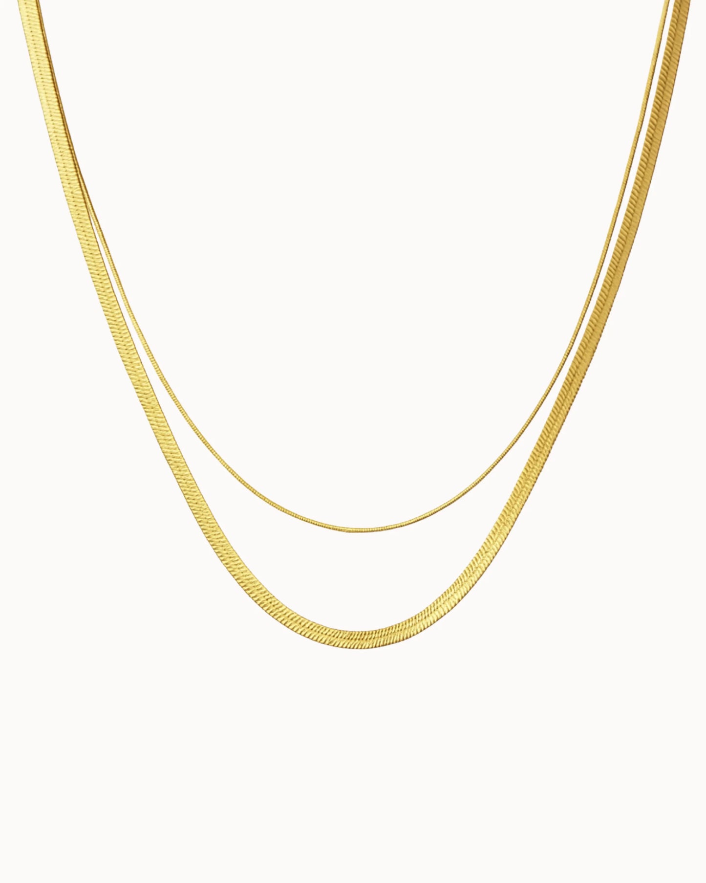 Flat Duo Snake Necklace, Vandfast, Gold Plated, Nava