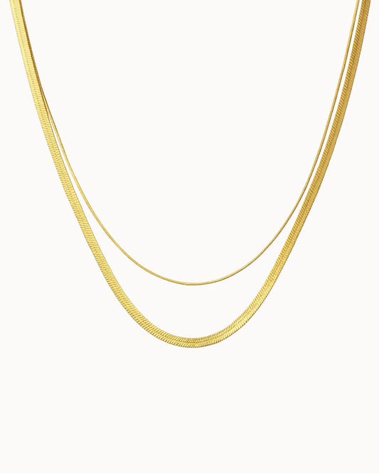 Flat Duo Snake Necklace, Vandfast, Gold Plated, Nava