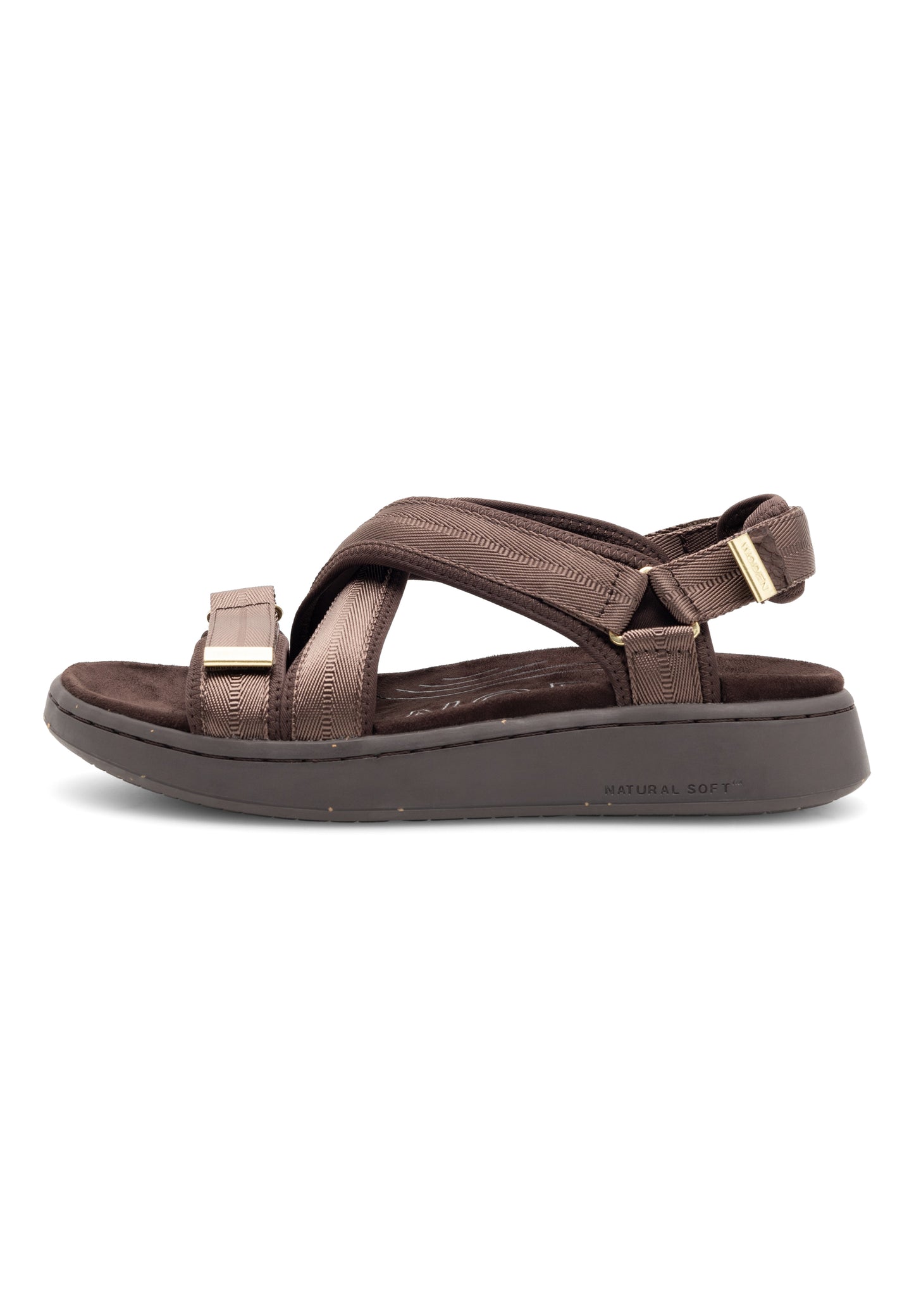 Line Cross Sandal, Chocolate, Woden
