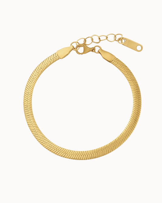 Flat Snake Bracelet, Vandfast, Gold Plated, Nava
