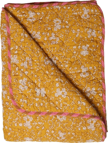 Quiltet plaid (140x180 cm) - Gul m/ blomst