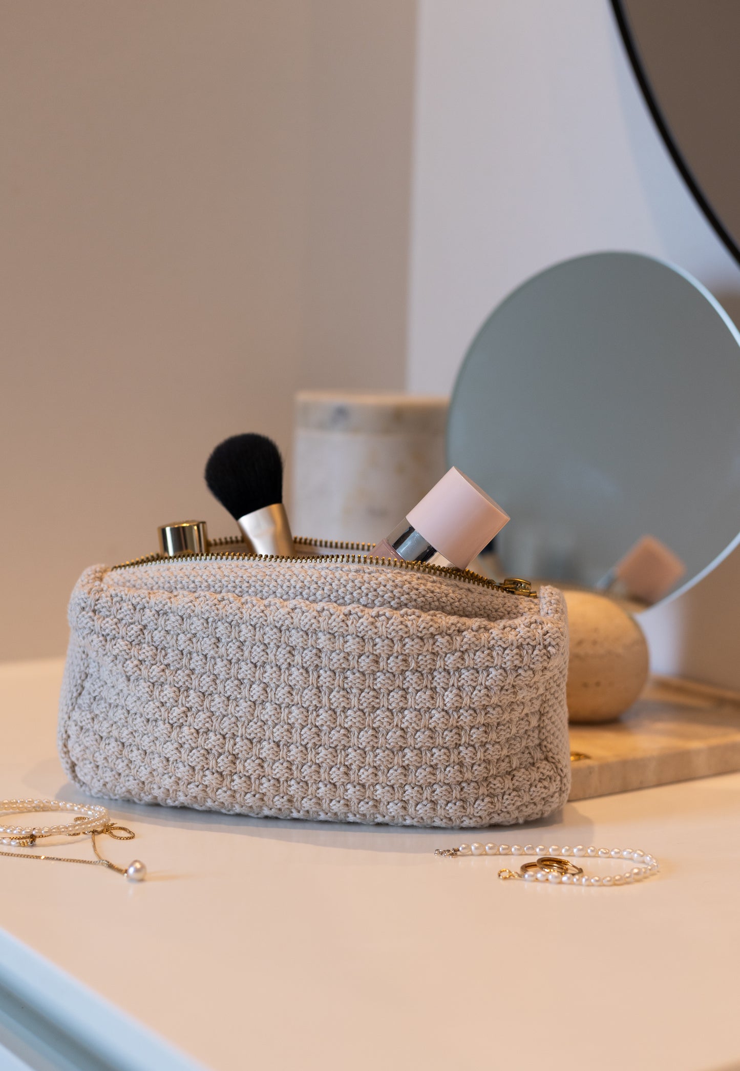 Knitted Clutch, Beige Melange, By Lohn