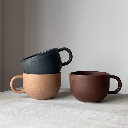 Keramik kop brun, nude og blå