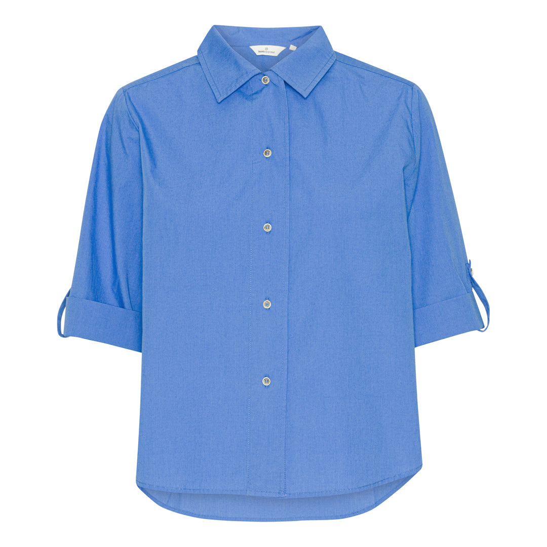 Blå kortærmet bomuldsskjorte